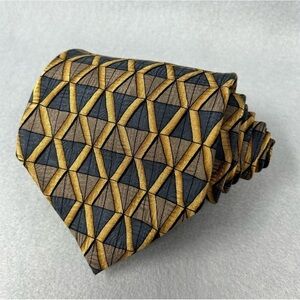 Ziggurat By Mulberry Silk Neckties Yellow and Brown Made In Usa Wide